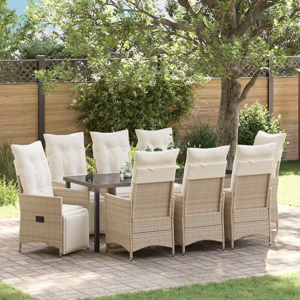 vidaXL Conjunto de Comedor de Jardín 9 uds. Beige ratán sintético