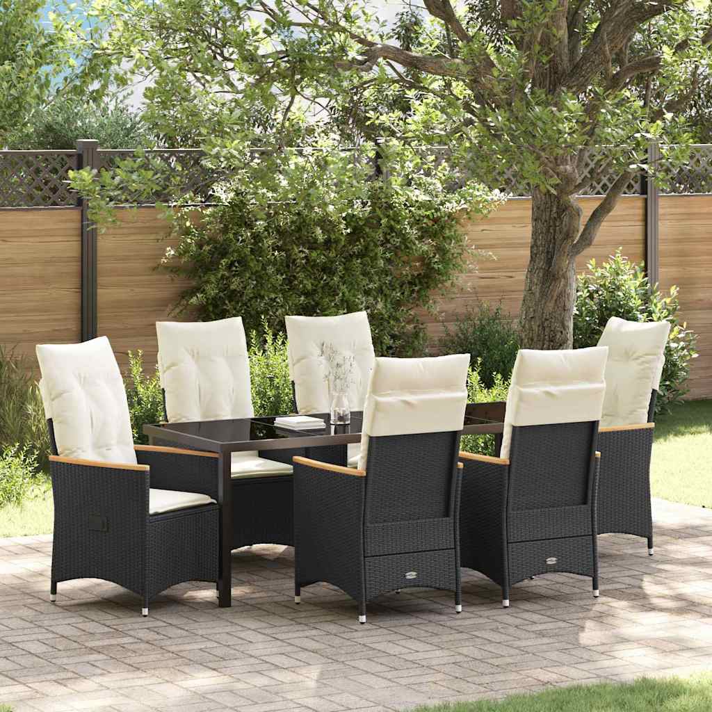vidaXL Conjunto de Comedor de Jardín 7 uds. Negro ratán sintético