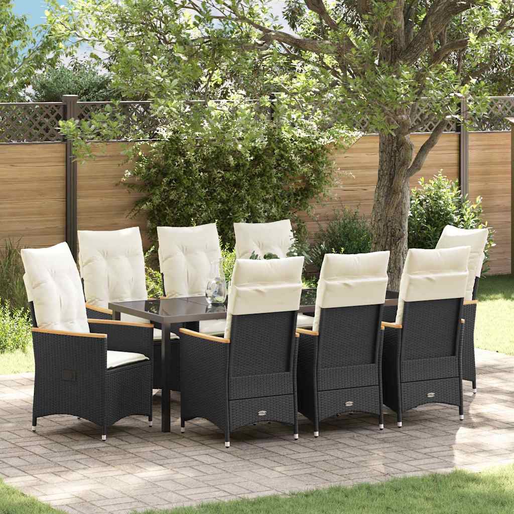 vidaXL Conjunto de Comedor de Jardín 9 uds. Negro ratán sintético