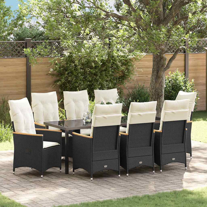 vidaXL Conjunto de Comedor de Jardín 9 uds. Negro ratán sintético