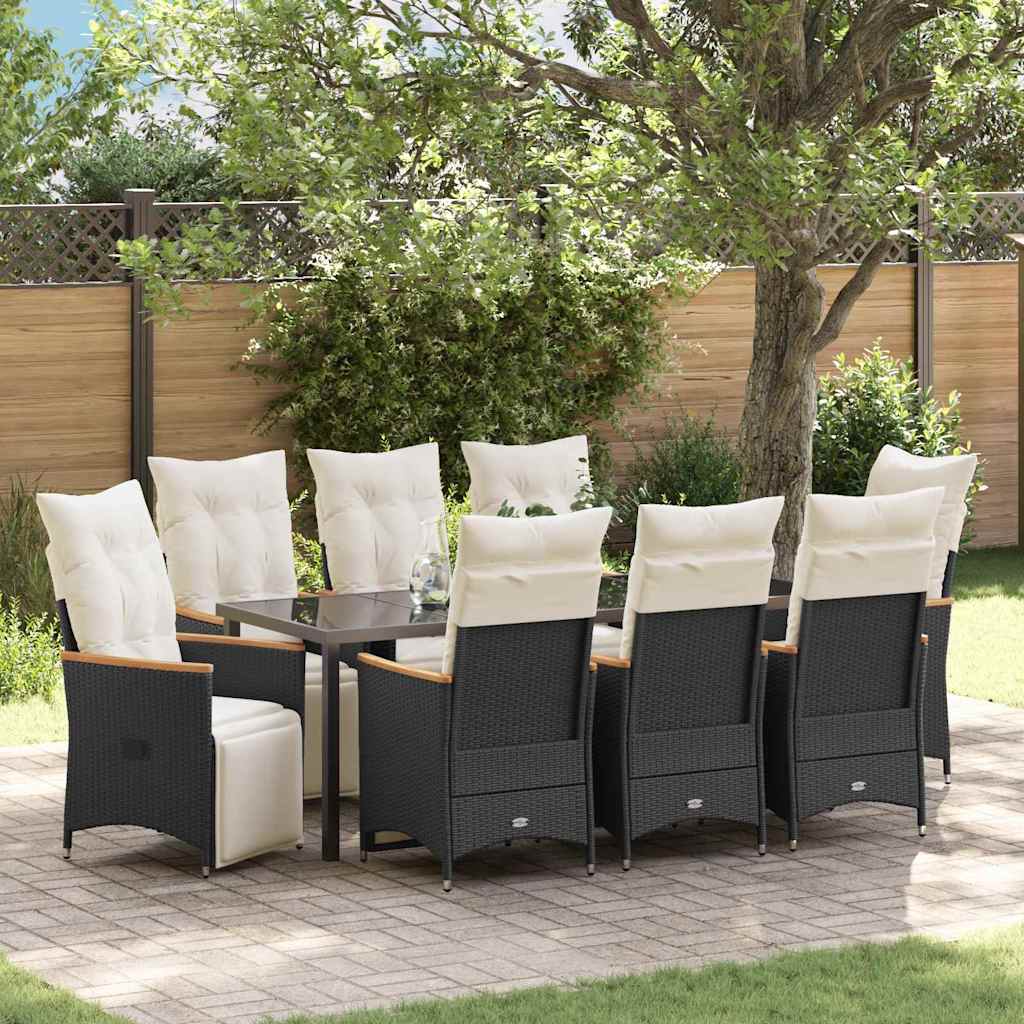 vidaXL Conjunto de Comedor de Jardín 9 uds. Negro ratán sintético