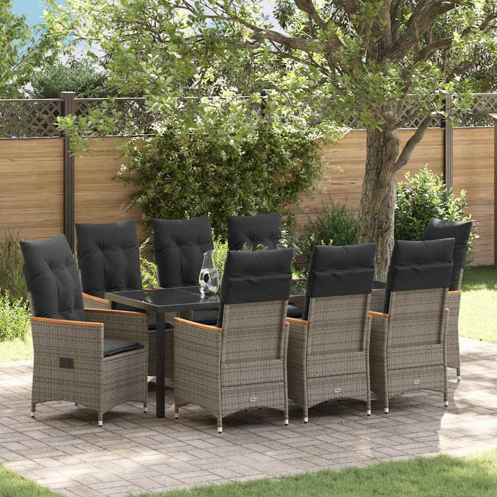 vidaXL Conjunto de Comedor de Jardín 9 uds. Gris ratán sintético