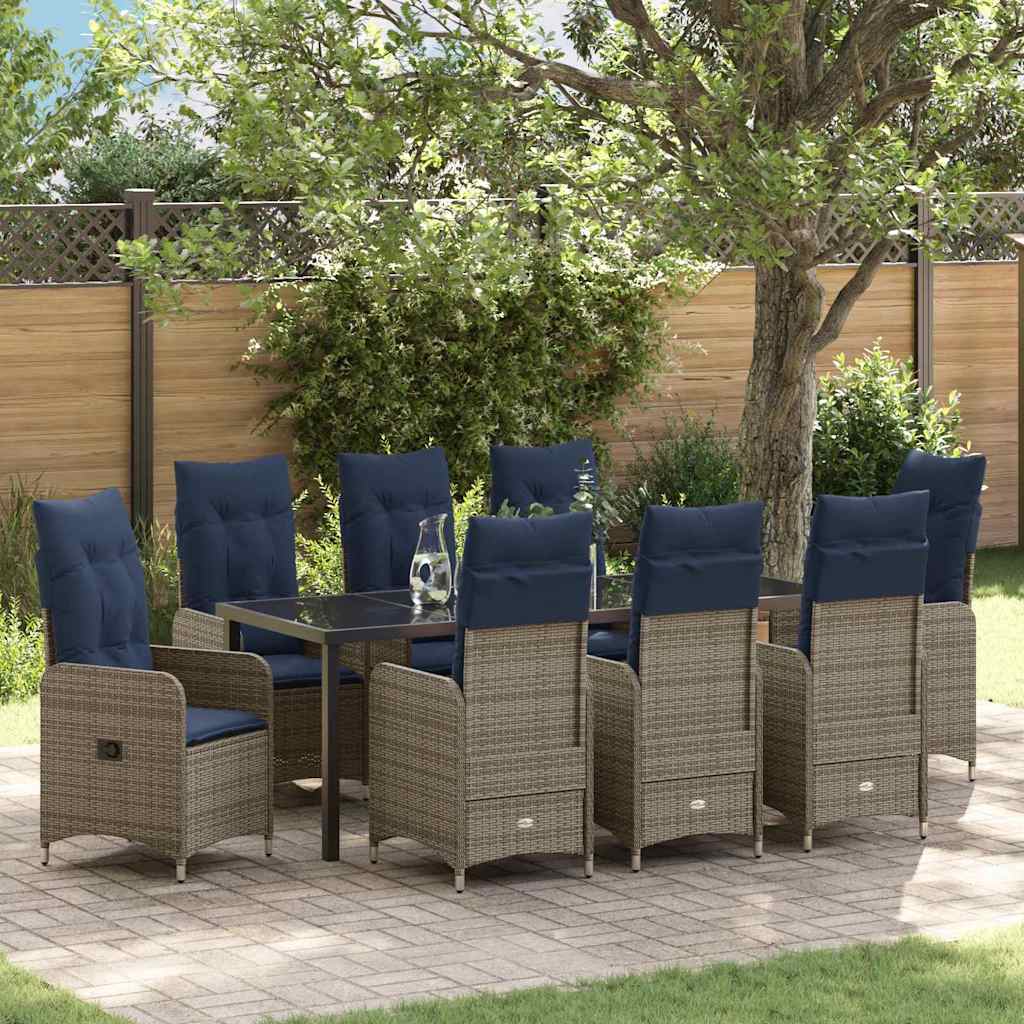 vidaXL Conjunto de Comedor de Jardín 9 uds. Negro ratán sintético