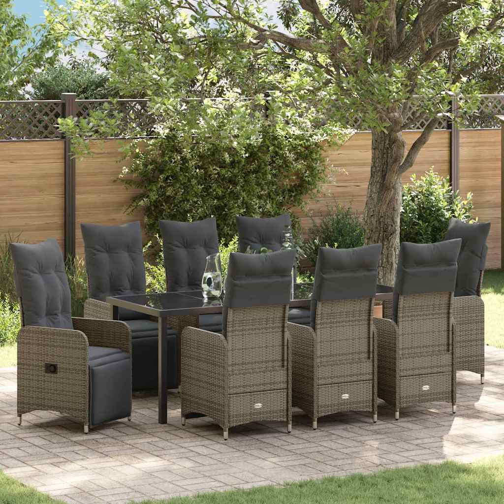 vidaXL Conjunto de Comedor de Jardín 9 uds. Gris ratán sintético