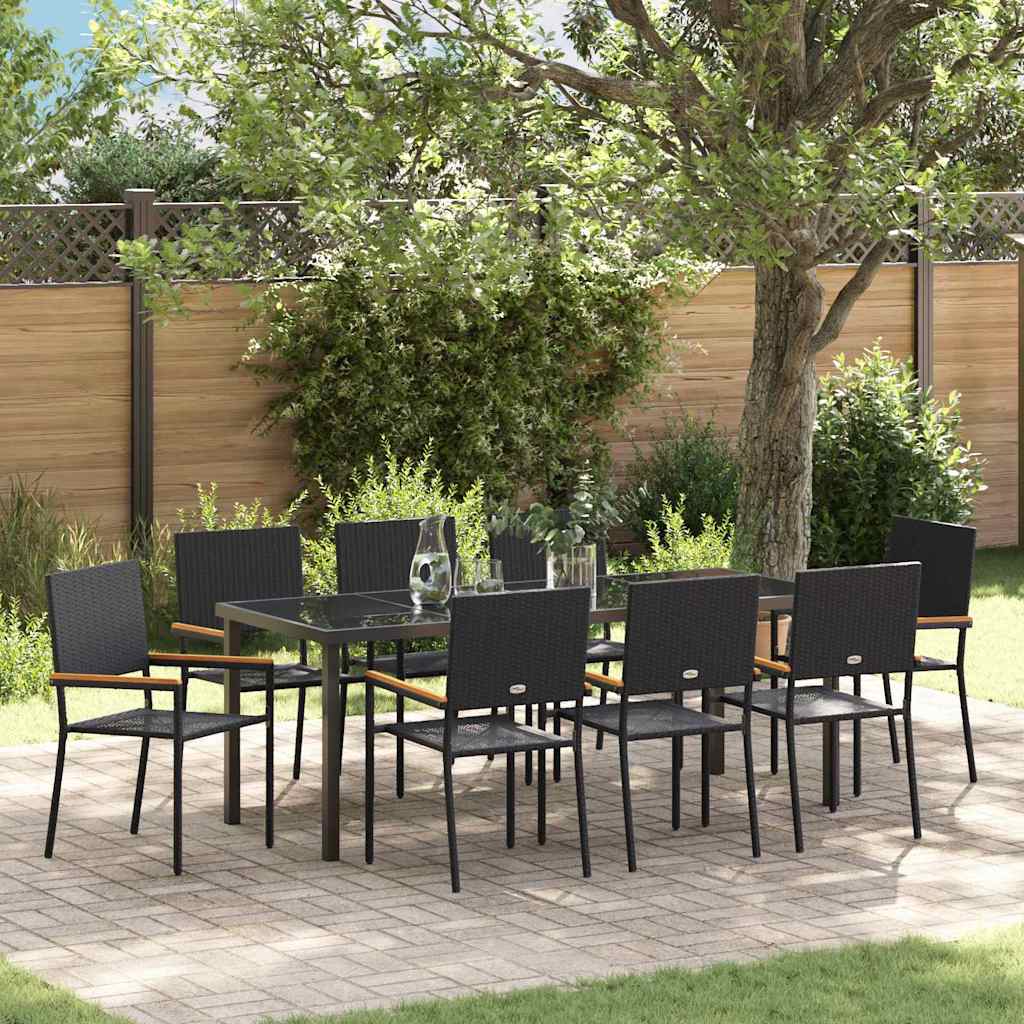 vidaXL Conjunto de Comedor de Jardín 9 uds. Negro ratán sintético