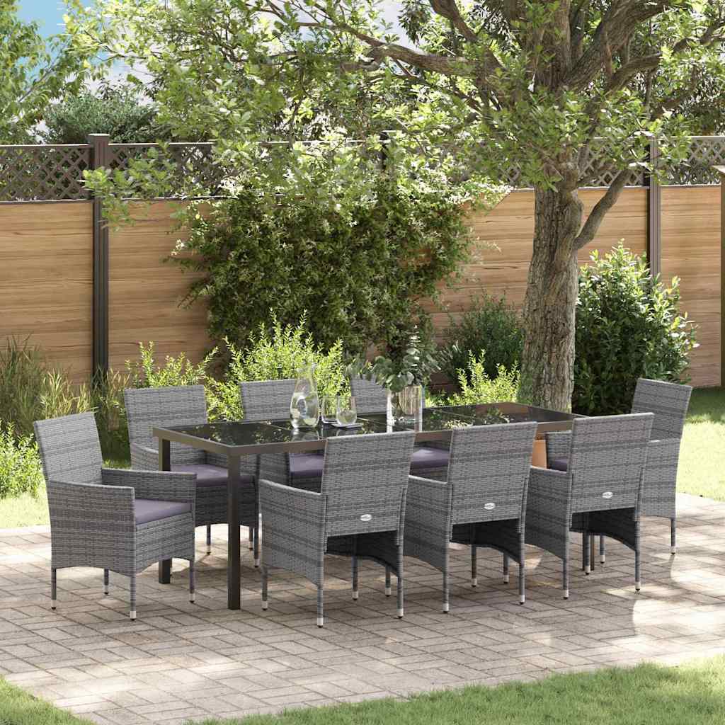 vidaXL Conjunto de Comedor de Jardín 9 uds. Gris ratán sintético