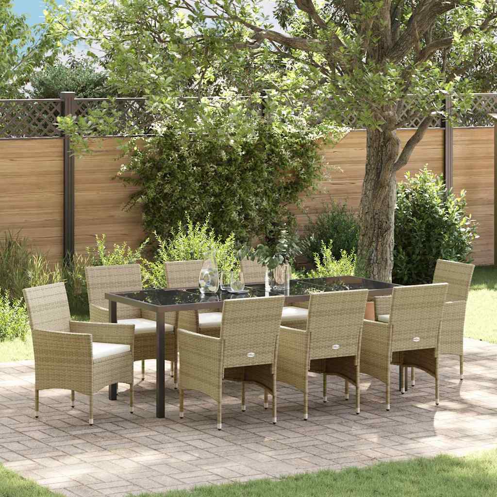 vidaXL Conjunto de Comedor de Jardín 9 uds. Beige ratán sintético