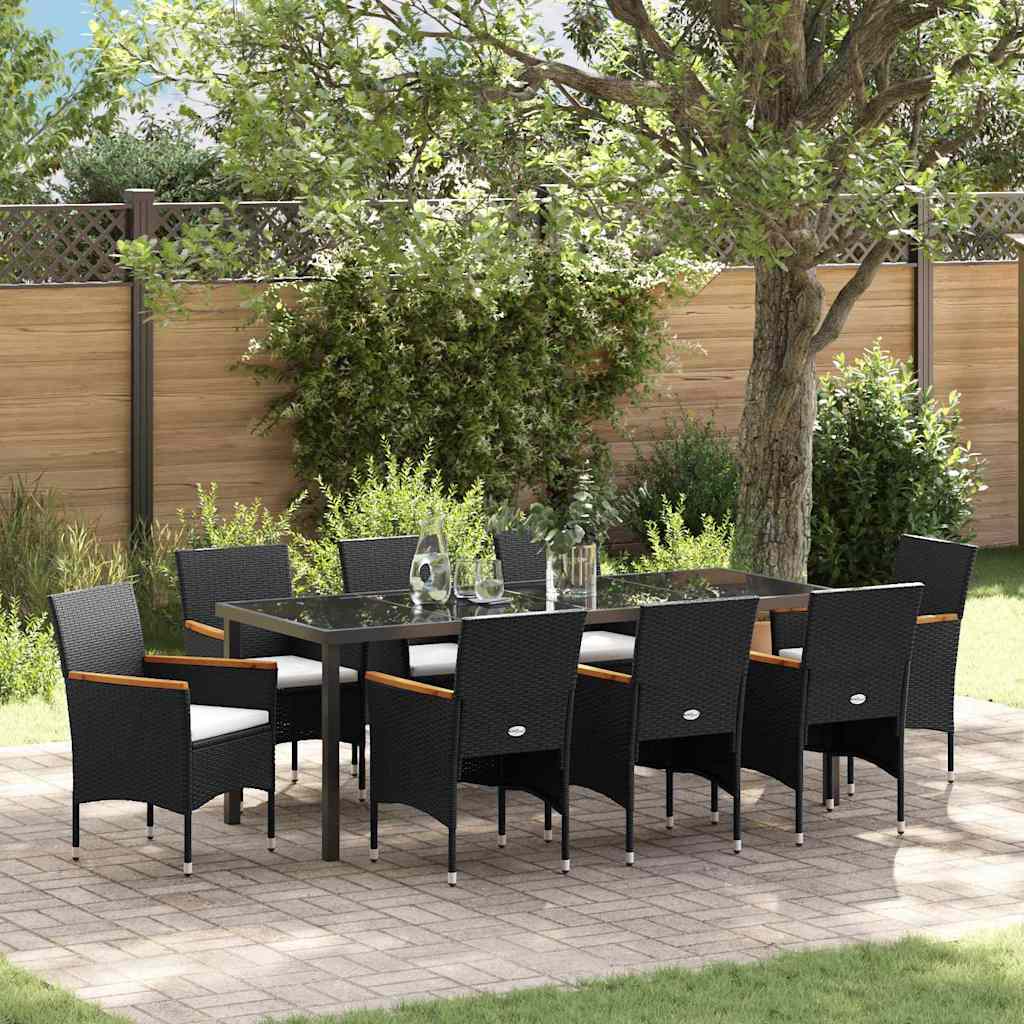 vidaXL Conjunto de Comedor de Jardín 9 uds. Negro ratán sintético