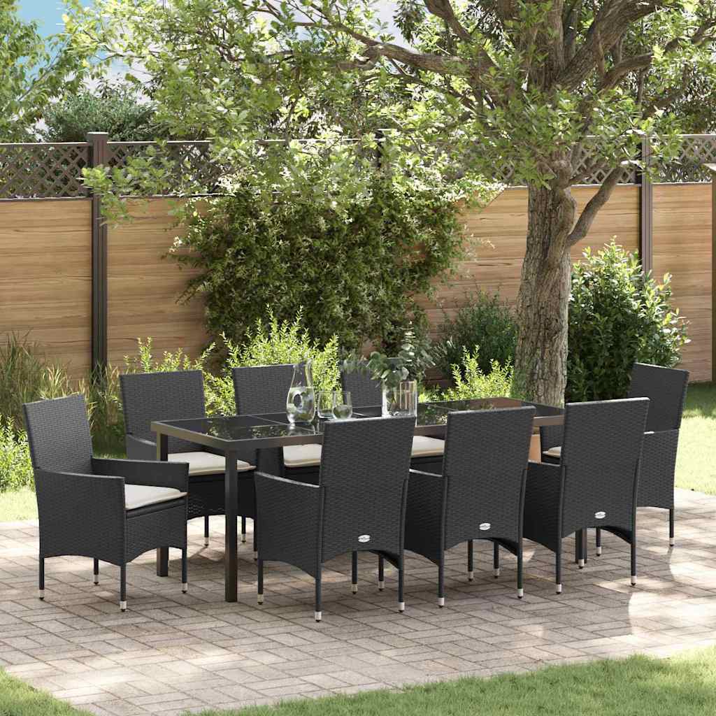 vidaXL Conjunto de Comedor de Jardín 9 uds. Negro ratán sintético