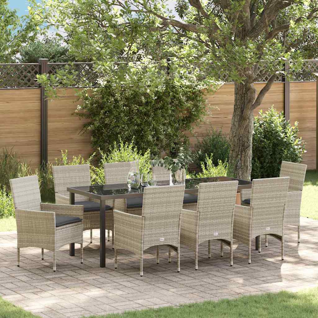 vidaXL Conjunto de Comedor de Jardín 9 uds. Gris Claro ratán sintético