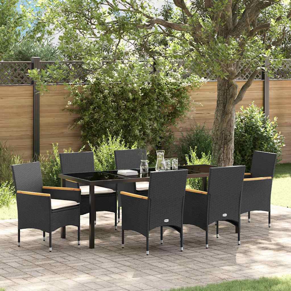 vidaXL Conjunto de Comedor de Jardín 7 uds. Negro ratán sintético
