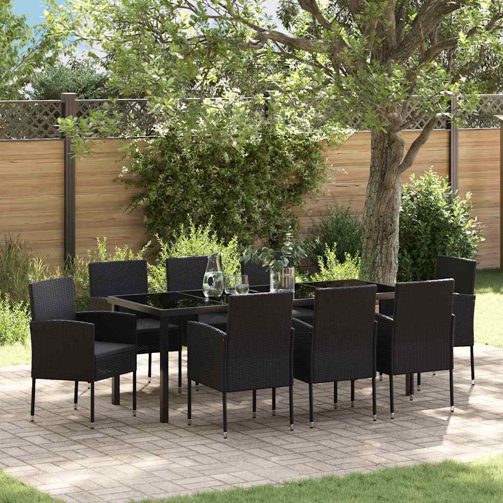 vidaXL Conjunto de Comedor de Jardín 9 uds. Negro ratán sintético