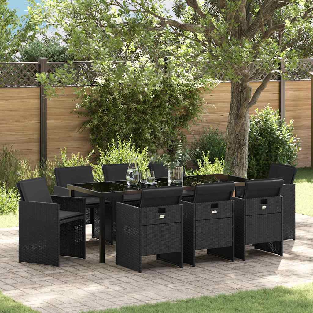 vidaXL Conjunto de Comedor de Jardín 9 uds. Negro ratán sintético