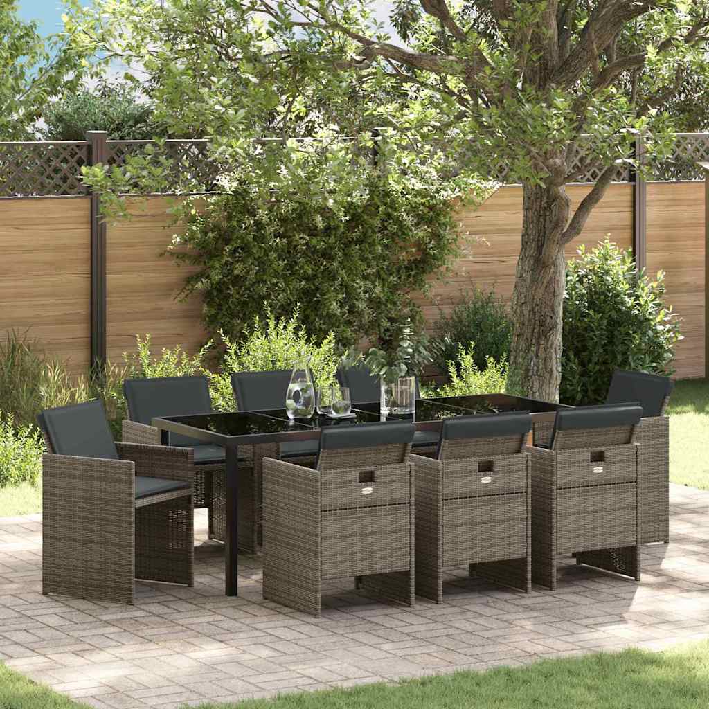 vidaXL Conjunto de Comedor de Jardín 9 uds. Gris ratán sintético