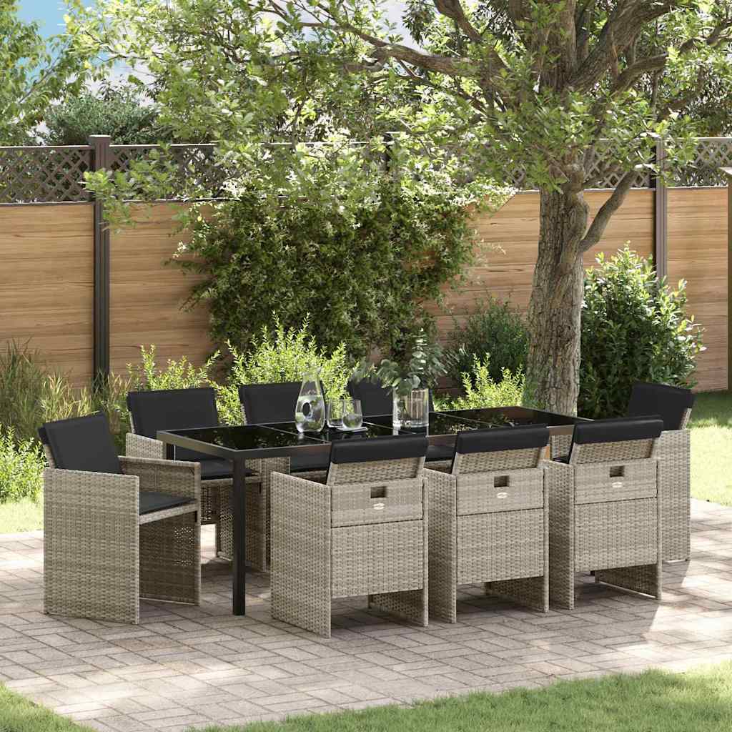 vidaXL Conjunto de Comedor de Jardín 9 uds. Gris Claro ratán sintético