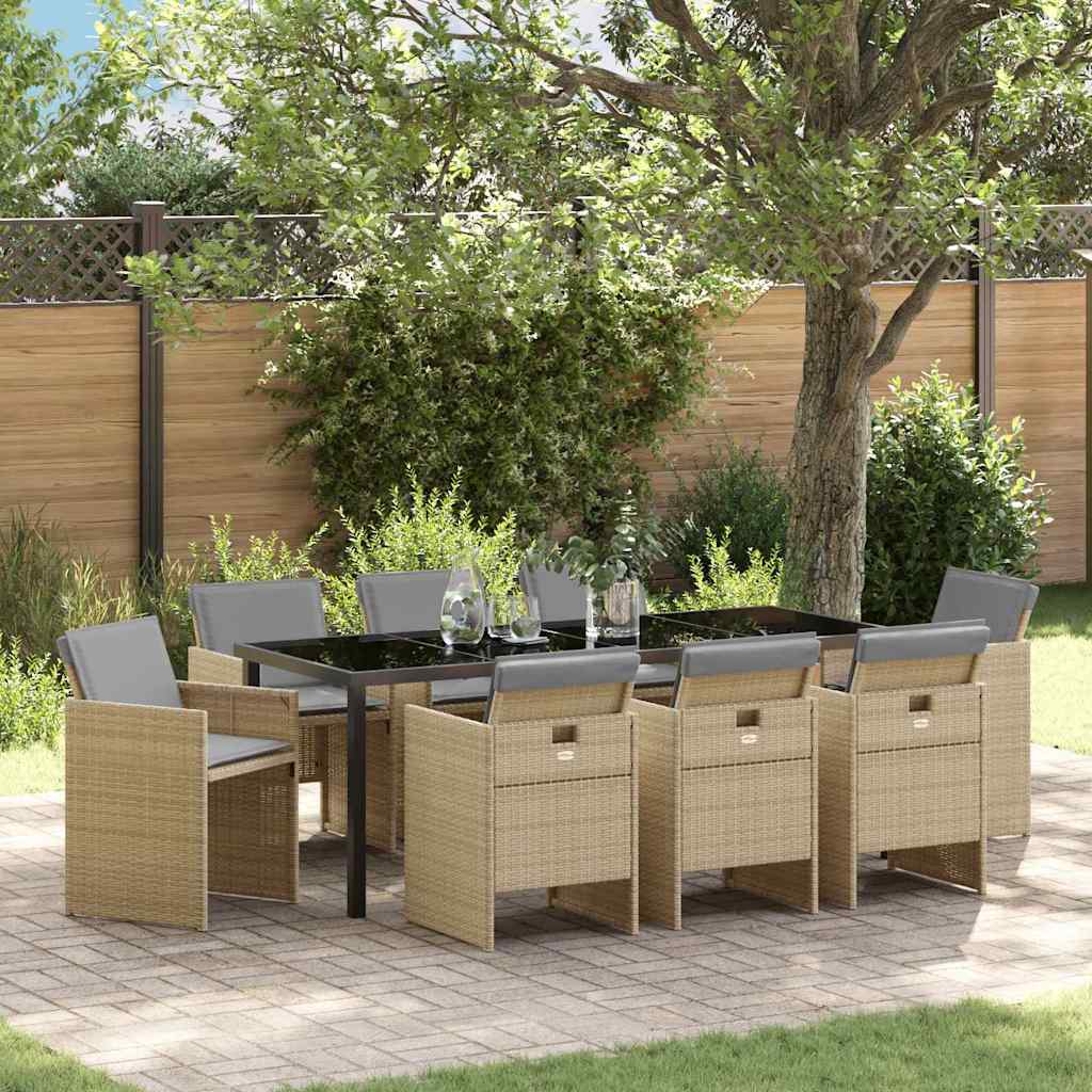 vidaXL Conjunto de Comedor de Jardín 9 uds. Beige ratán sintético