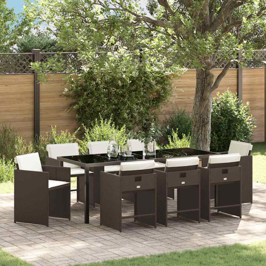 vidaXL Conjunto de Comedor de Jardín 9 uds. Marrón ratán sintético