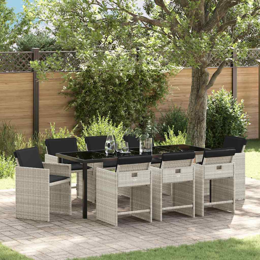 vidaXL Conjunto de Comedor de Jardín 9 uds. Gris Claro ratán sintético