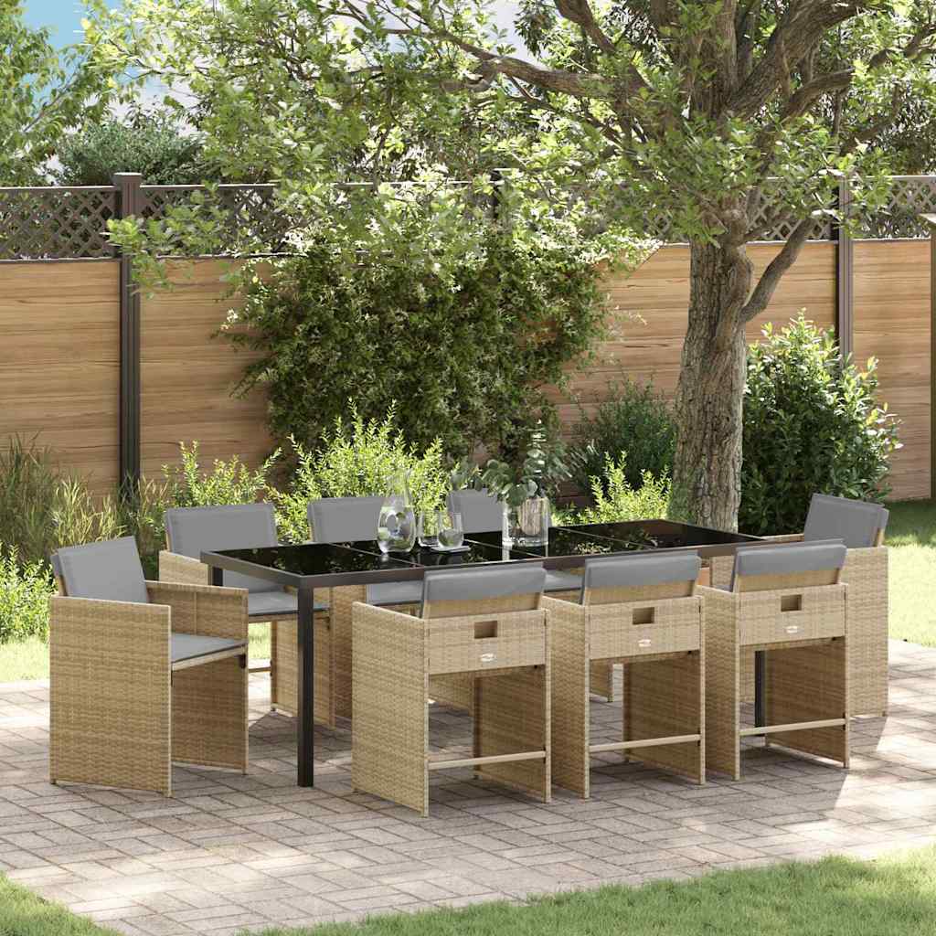 vidaXL Conjunto de Comedor de Jardín 9 uds. Beige ratán sintético