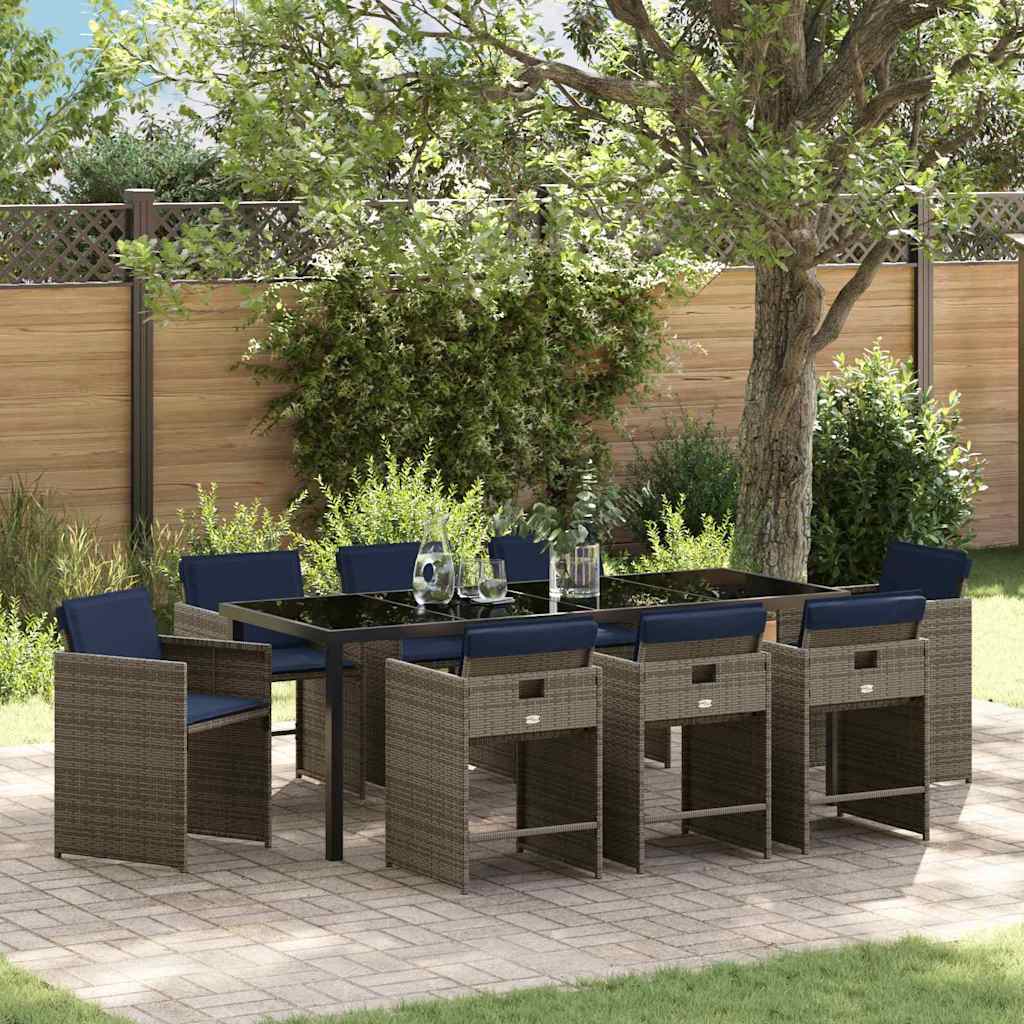 vidaXL Conjunto de Comedor de Jardín 9 uds. Gris ratán sintético