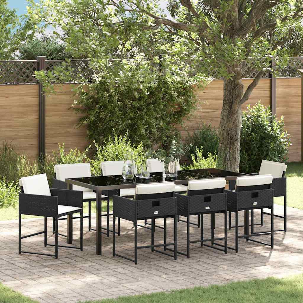 vidaXL Conjunto de Comedor de Jardín 9 uds. Negro ratán sintético