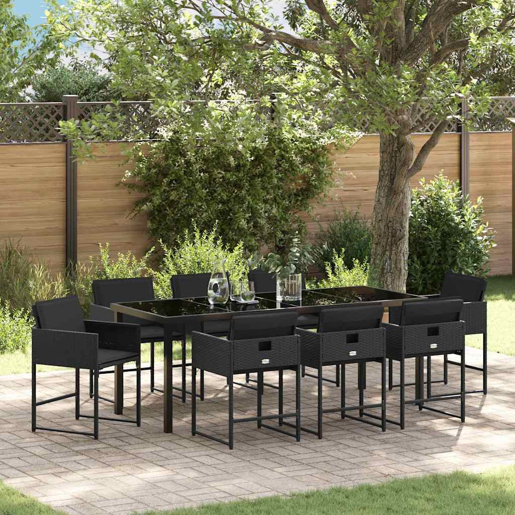 vidaXL Conjunto de Comedor de Jardín 9 uds. Negro ratán sintético