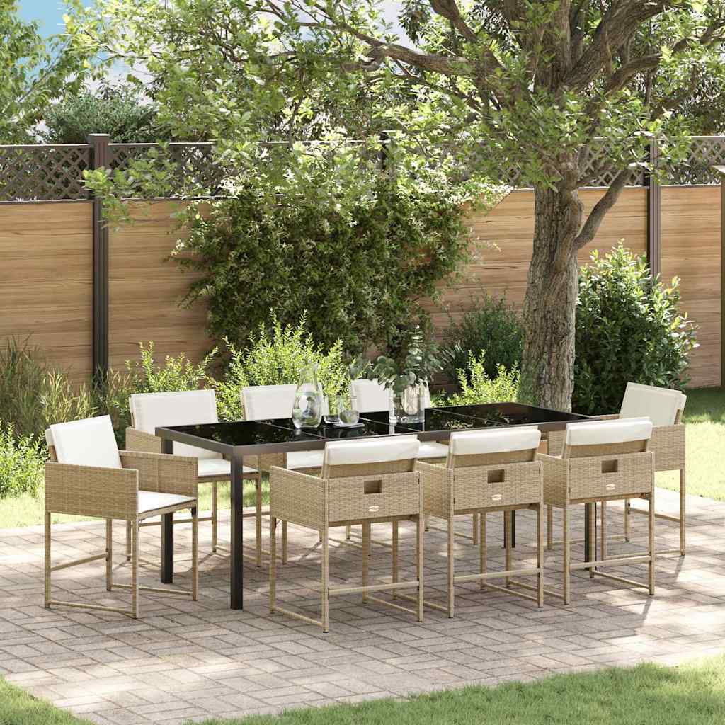 vidaXL Conjunto de Comedor de Jardín 9 uds. Beige ratán sintético