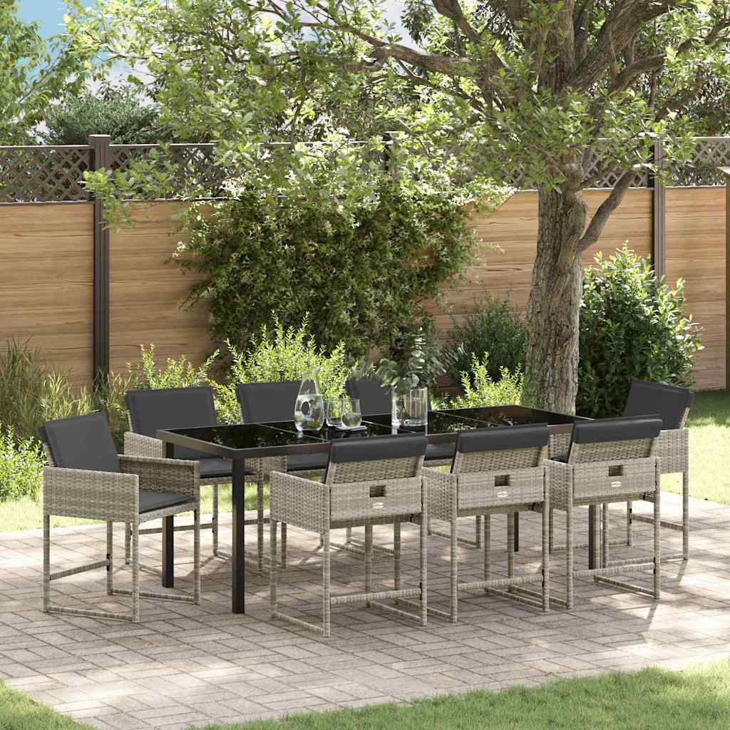 vidaXL Conjunto de Comedor de Jardín 9 uds. Gris Claro ratán sintético