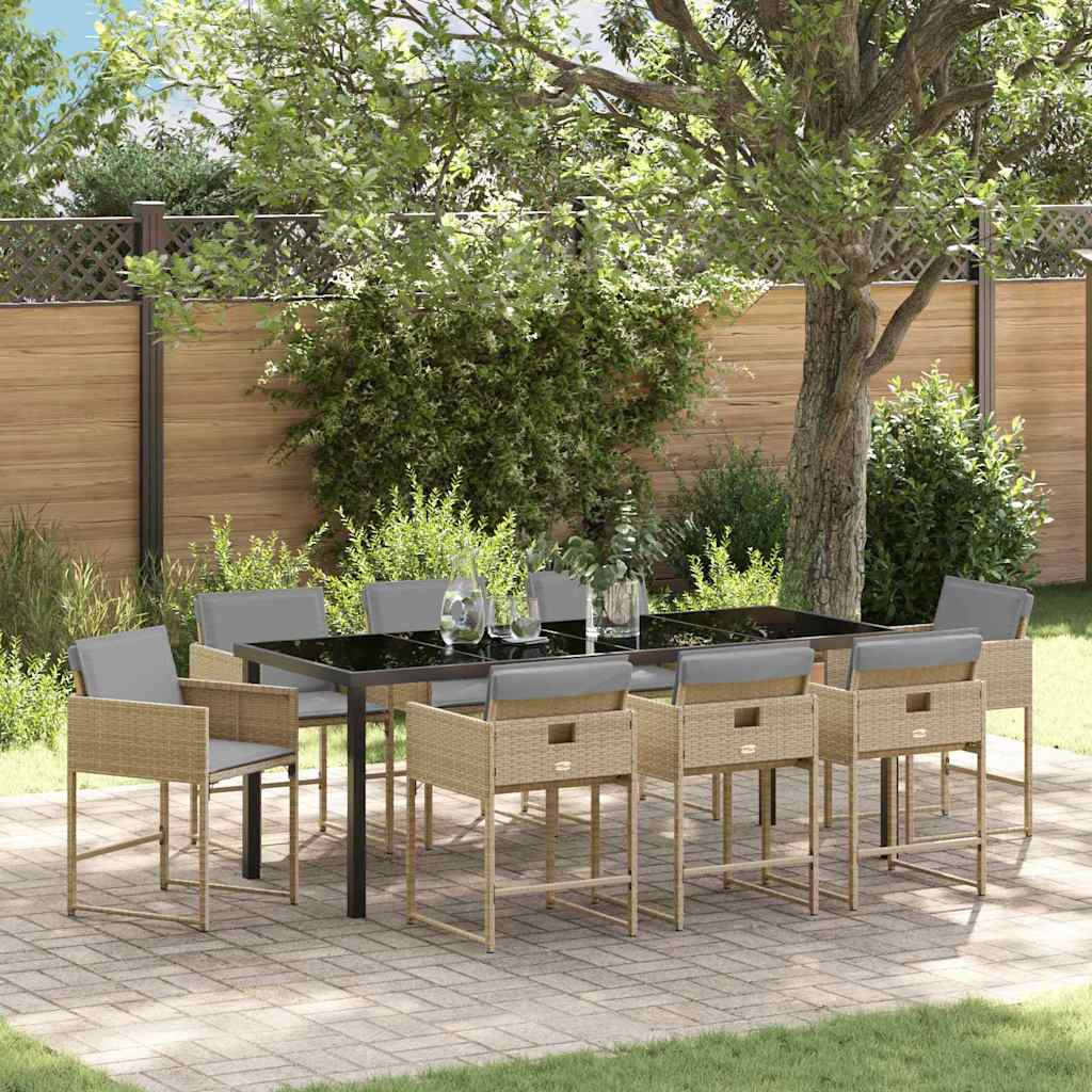 vidaXL Conjunto de Comedor de Jardín 9 uds. Beige ratán sintético