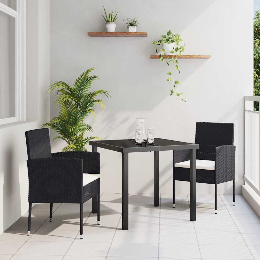vidaXL Conjunto de Comedor de Jardín 3 uds. Negro ratán sintético
