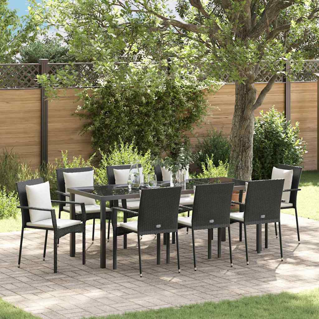 vidaXL Conjunto de Comedor de Jardín 9 uds. Negro ratán sintético