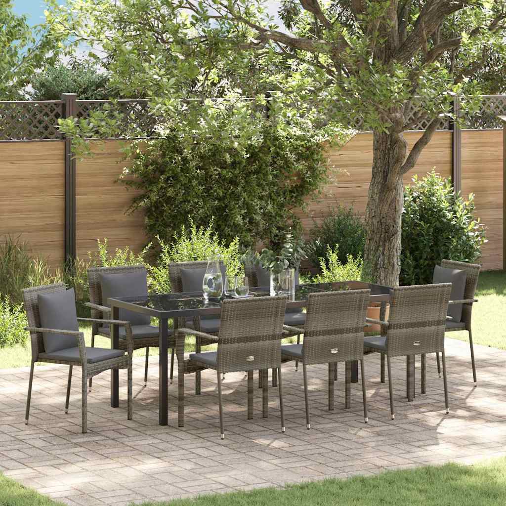 vidaXL Conjunto de Comedor de Jardín 9 uds. Gris ratán sintético