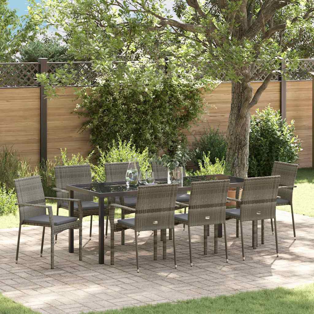 vidaXL Conjunto de Comedor de Jardín 9 uds. Gris ratán sintético