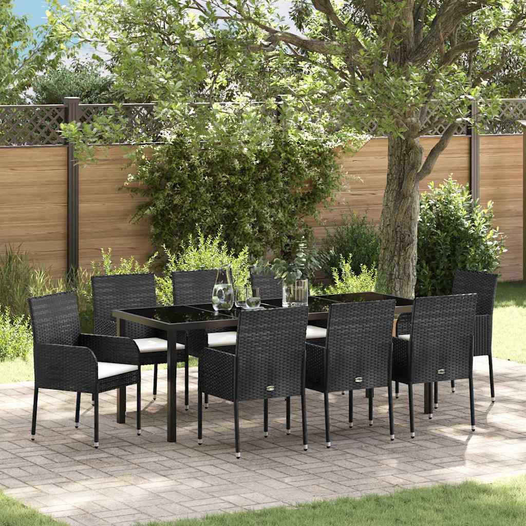 vidaXL Conjunto de Comedor de Jardín 9 uds. Negro ratán sintético