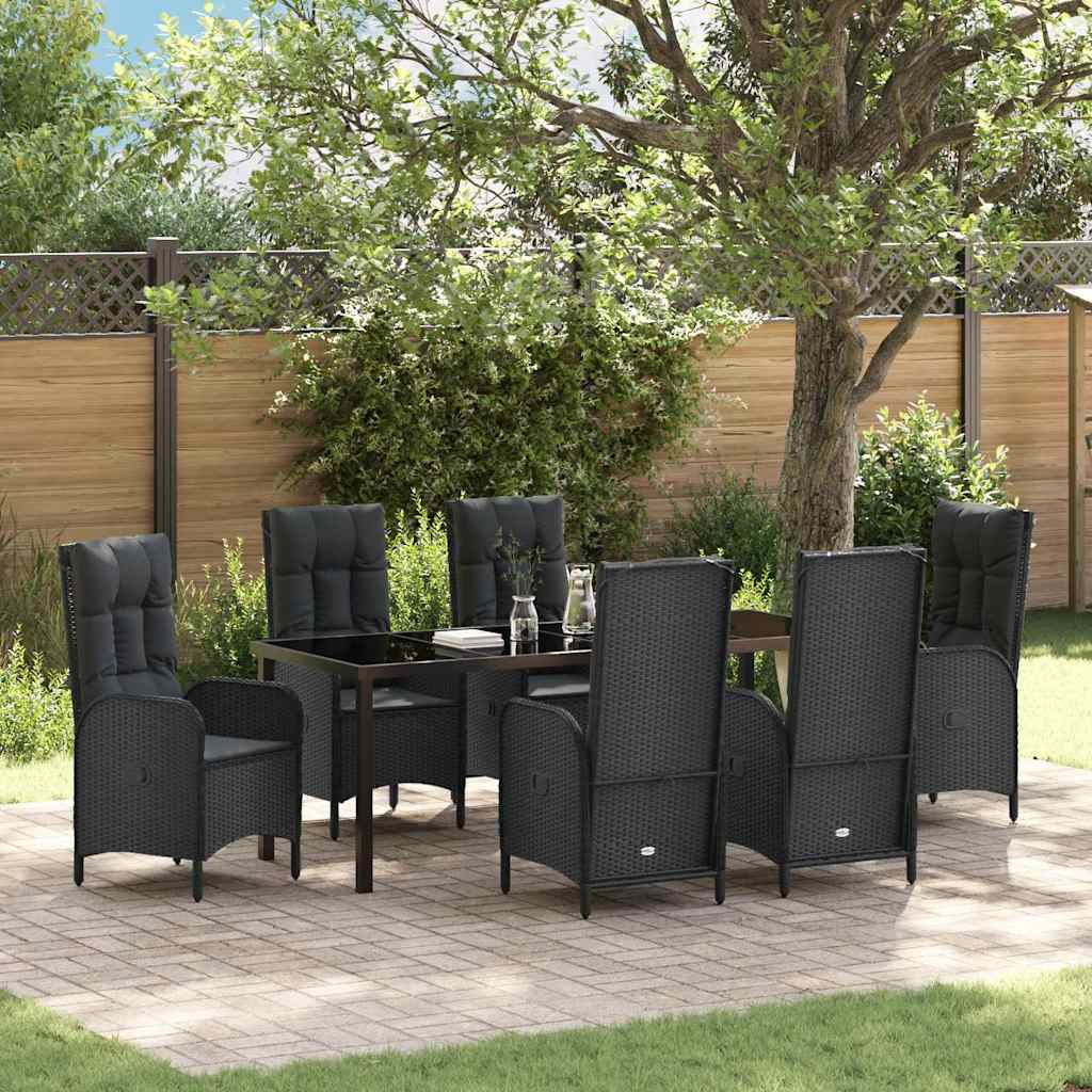 vidaXL Conjunto de Comedor de Jardín 7 uds. Negro ratán sintético