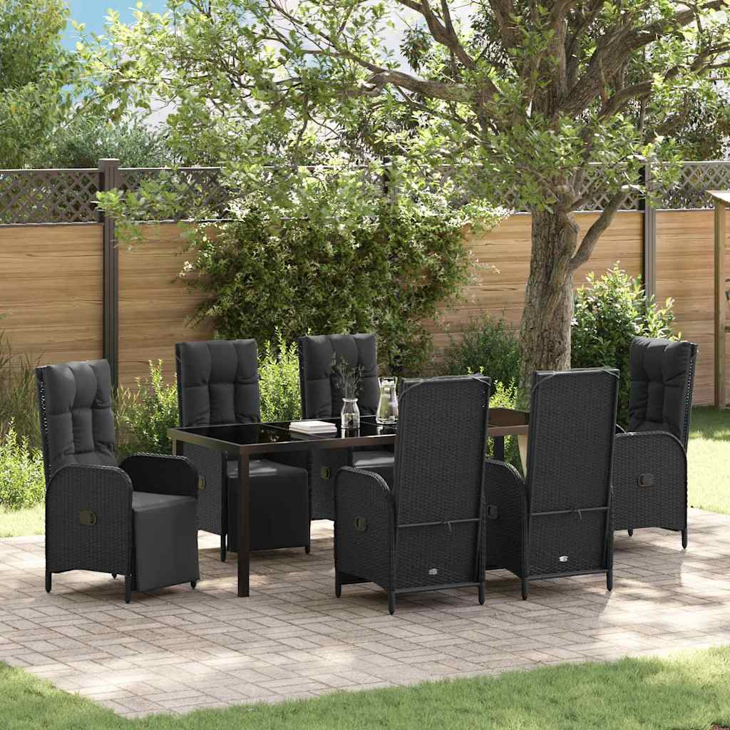 vidaXL Conjunto de Comedor de Jardín 7 uds. Negro ratán sintético