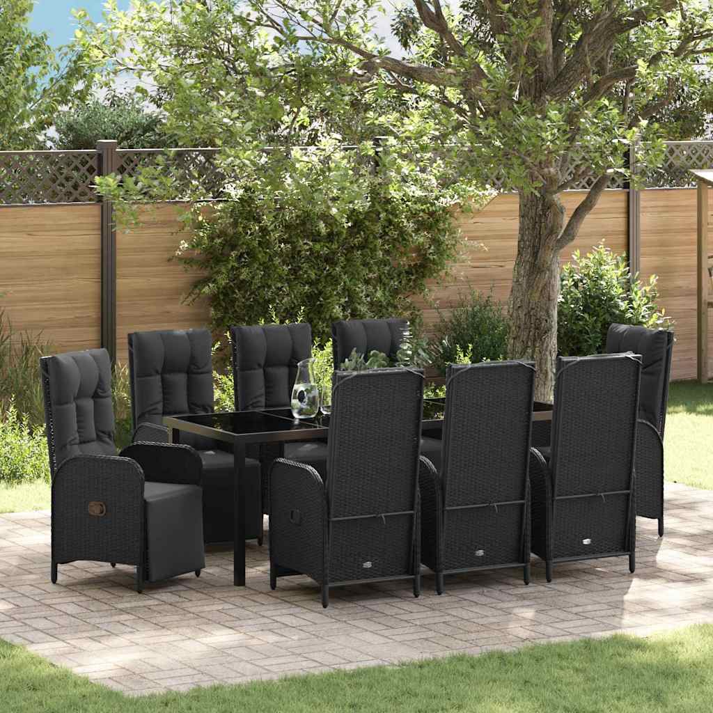 vidaXL Conjunto de Comedor de Jardín 9 uds. Negro ratán sintético