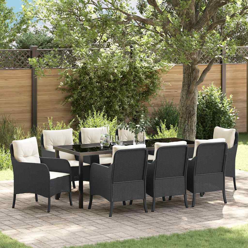 vidaXL Conjunto de Comedor de Jardín 9 uds. Negro ratán sintético