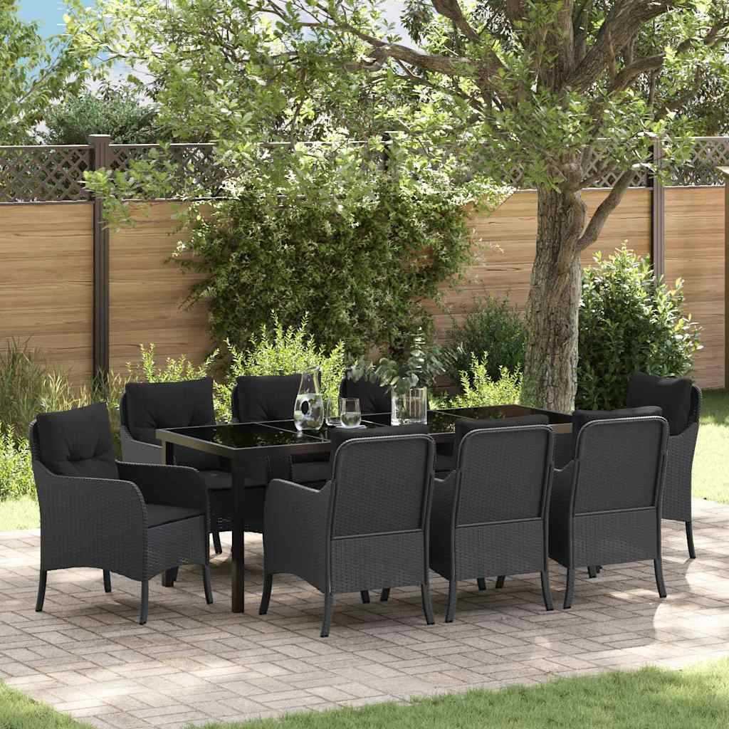 vidaXL Conjunto de Comedor de Jardín 9 uds. Negro ratán sintético
