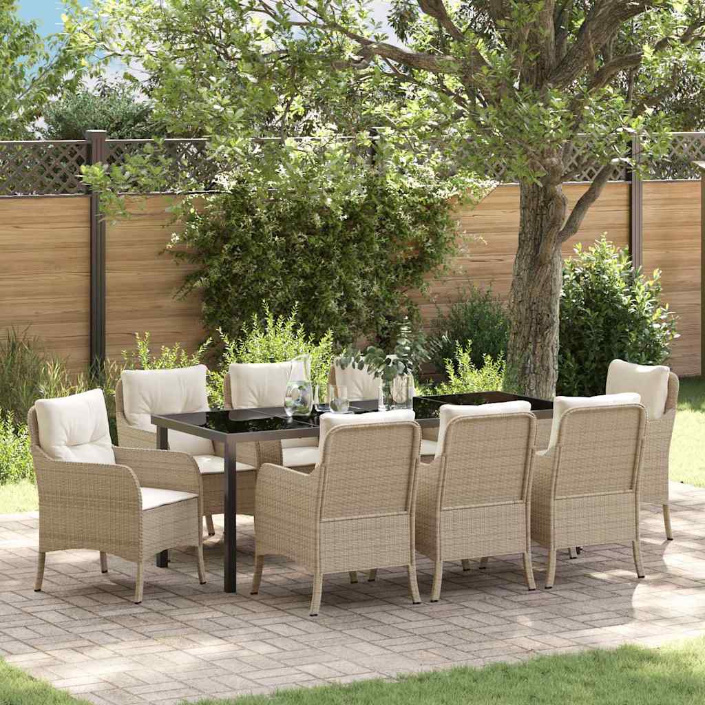 vidaXL Conjunto de Comedor de Jardín 9 uds. Beige ratán sintético