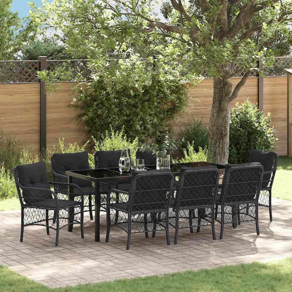 vidaXL Conjunto de Comedor de Jardín 9 uds. Negro ratán sintético