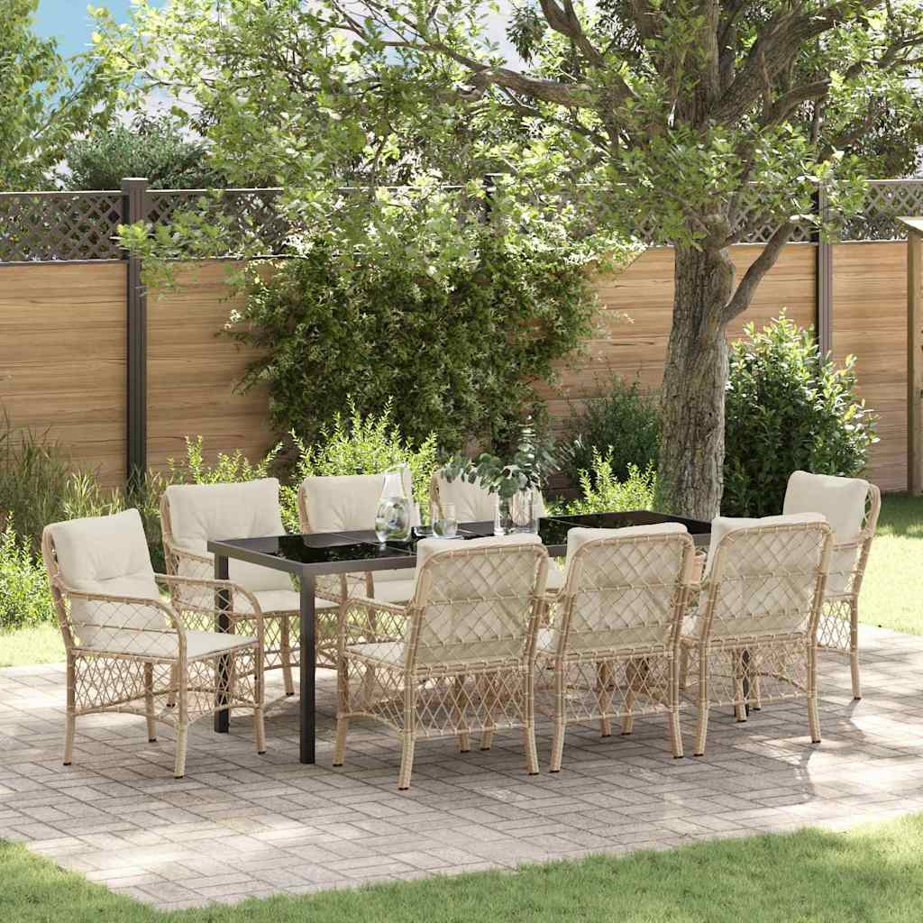 vidaXL Conjunto de Comedor de Jardín 9 uds. Beige ratán sintético