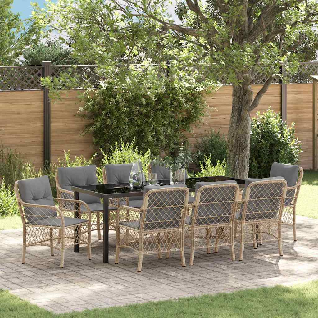 vidaXL Conjunto de Comedor de Jardín 9 uds. Beige ratán sintético