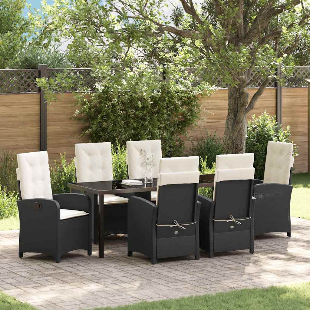 vidaXL Conjunto de Comedor de Jardín 7 uds. Negro ratán sintético