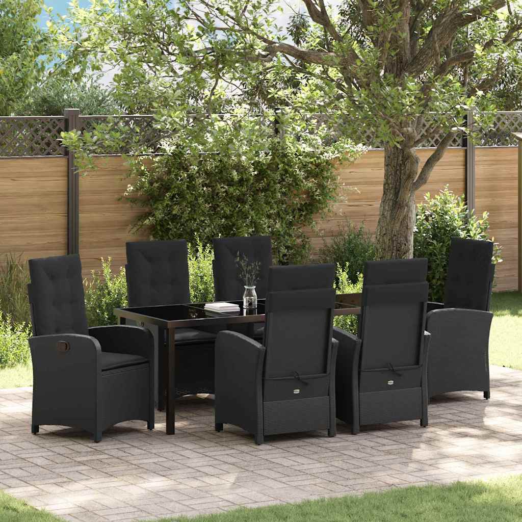 vidaXL Conjunto de Comedor de Jardín 7 uds. Negro ratán sintético