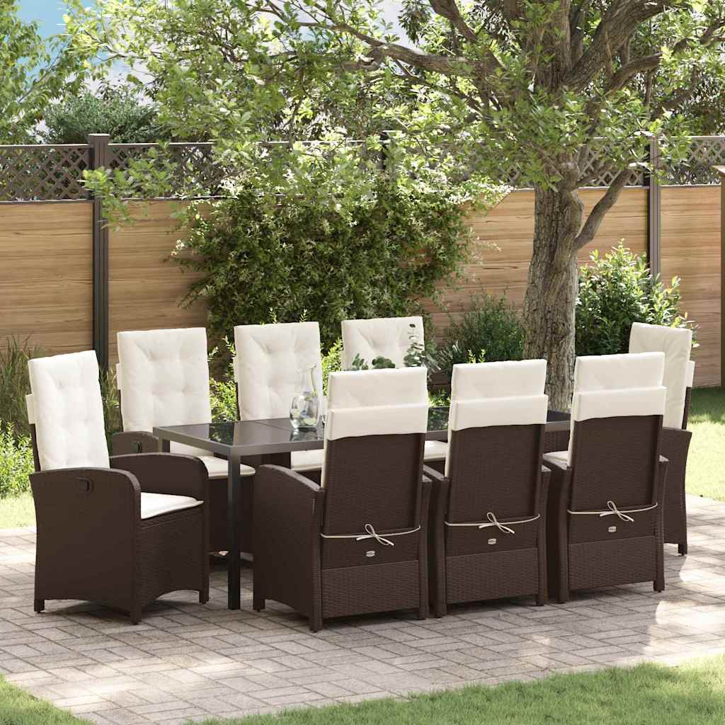 vidaXL Conjunto de Comedor de Jardín 9 uds. Marrón ratán sintético