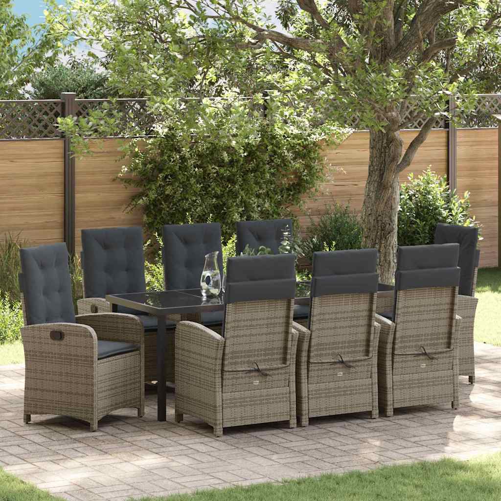 vidaXL Conjunto de Comedor de Jardín 9 uds. Gris ratán sintético