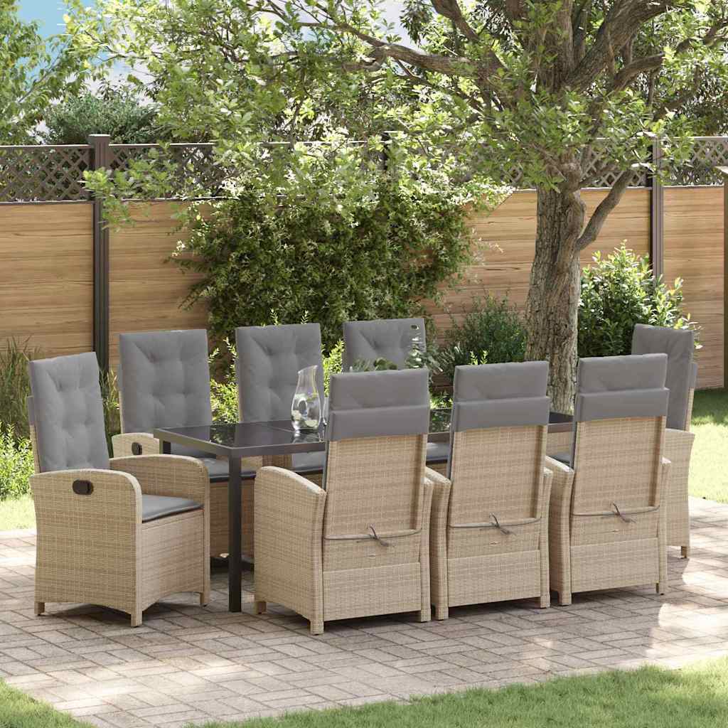 vidaXL Conjunto de Comedor de Jardín 9 uds. Beige ratán sintético