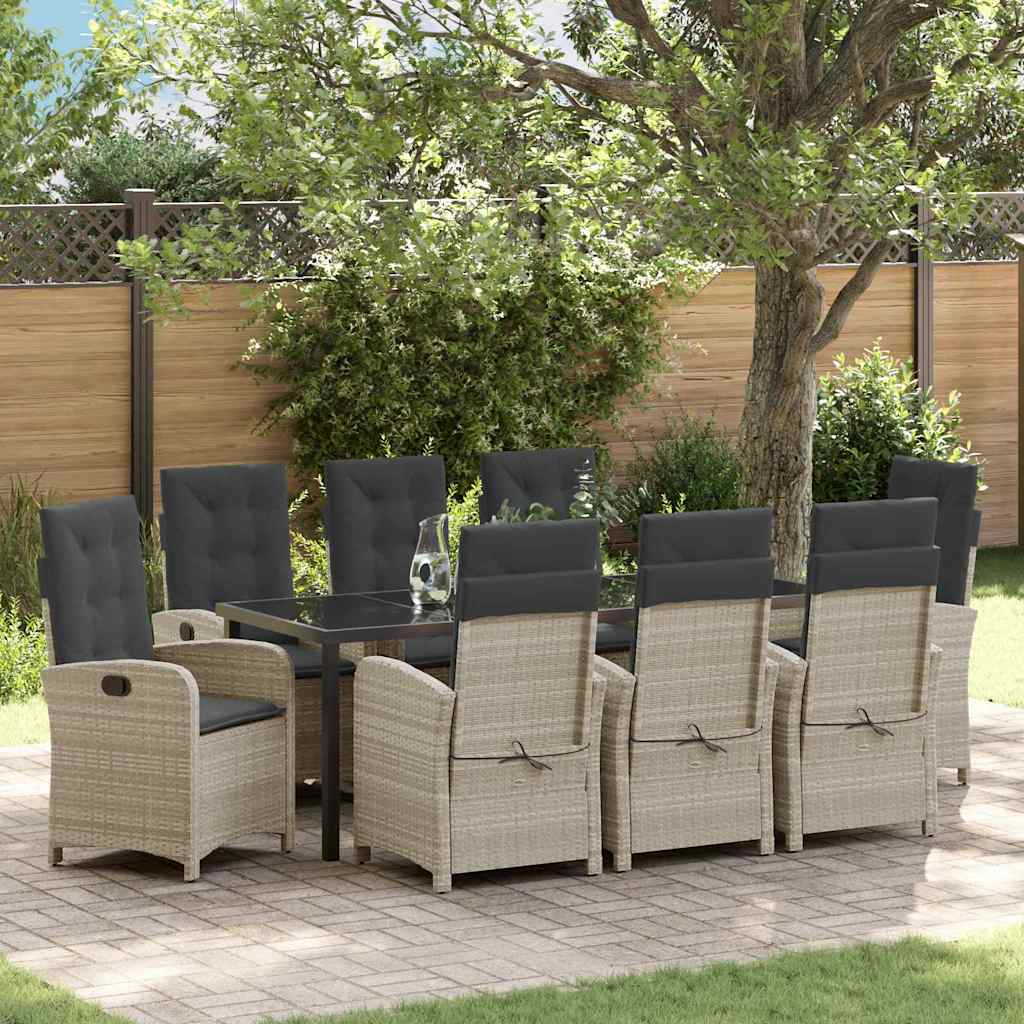 vidaXL Conjunto de Comedor de Jardín 9 uds. Gris Claro ratán sintético