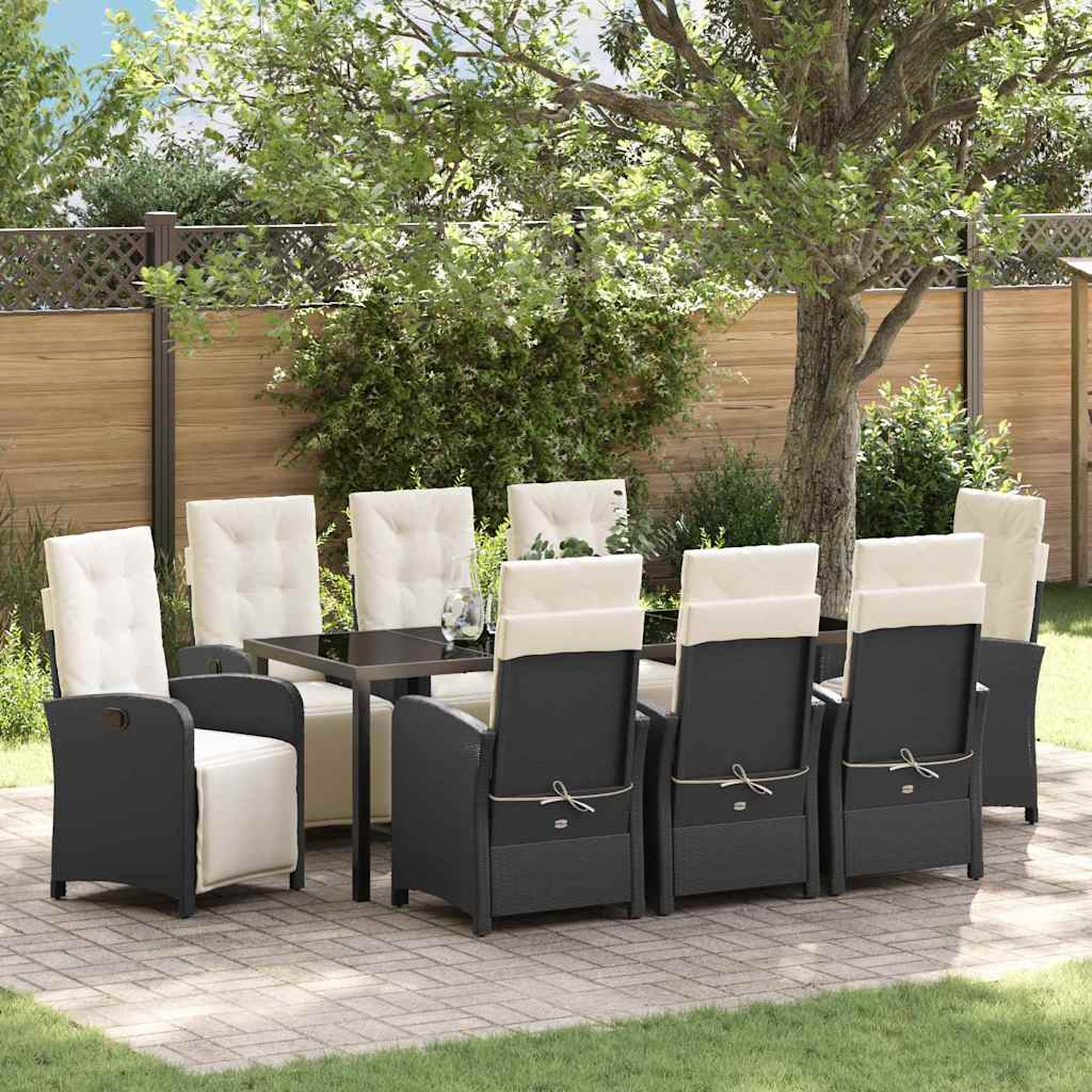 vidaXL Conjunto de Comedor de Jardín 9 uds. Negro ratán sintético